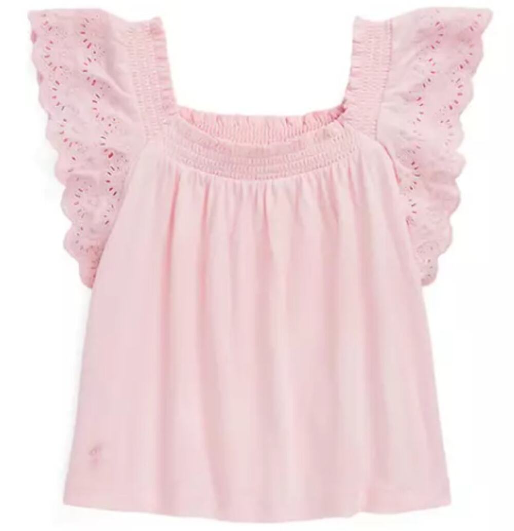 Polo Ralph Lauren Girls Eyelet Embroidered Cotton Jersey Top Pink Size 6